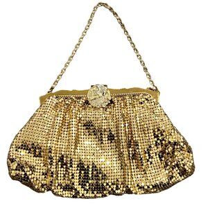 Vintage Whiting & Davis Gold Mesh Evening Bag With Rhinestone Clasp And Chain Ha